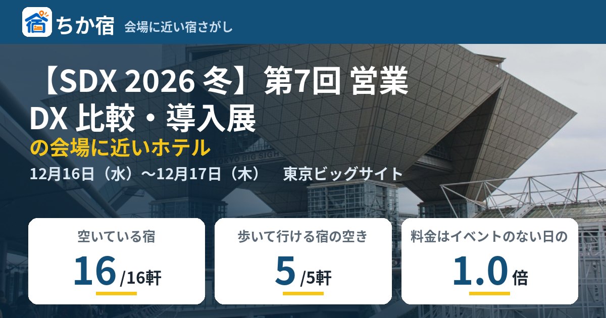 【SDX 2026 冬】第7回 営業DX 比較・導入展の会場に近いホテルの空き具合