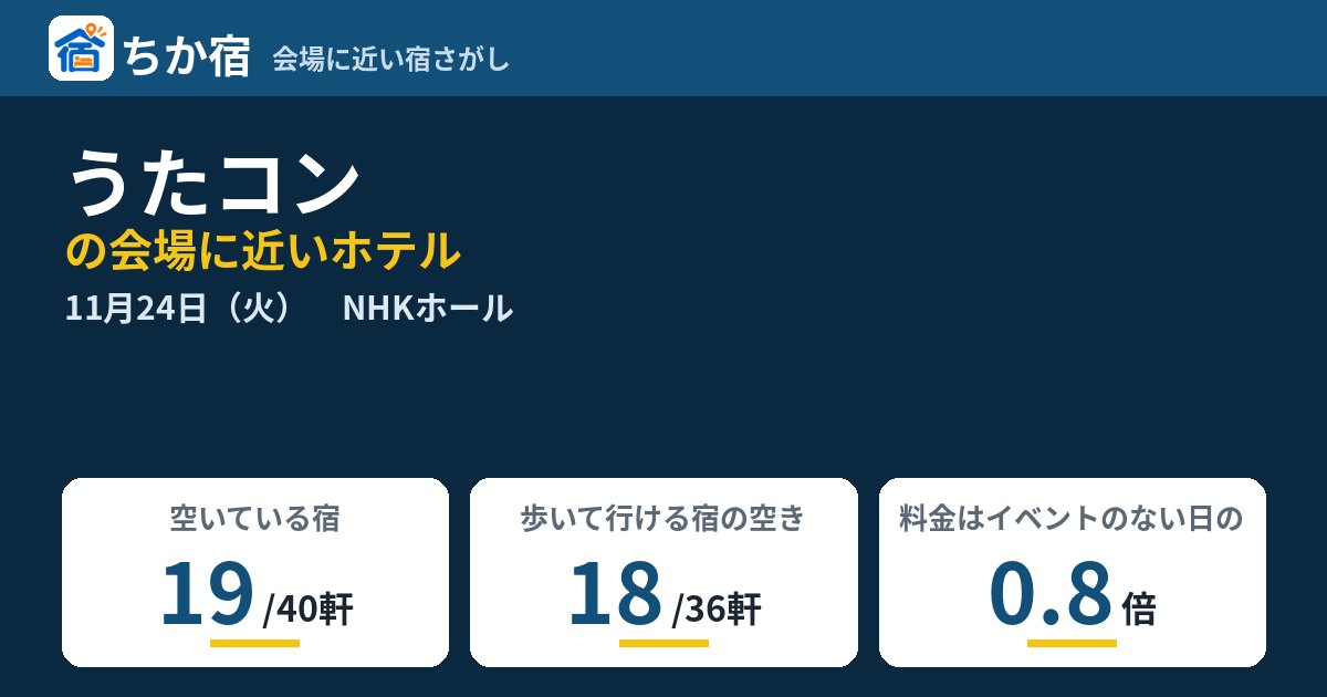 うたコンの会場に近いホテルの空き具合
