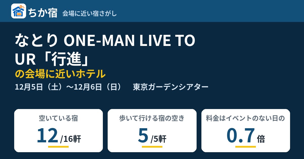 なとり ONE-MAN LIVE TOUR「行進」の会場に近いホテルの空き具合