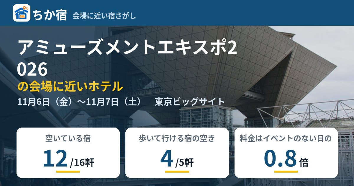 アミューズメントエキスポ2026の会場に近いホテルの空き具合
