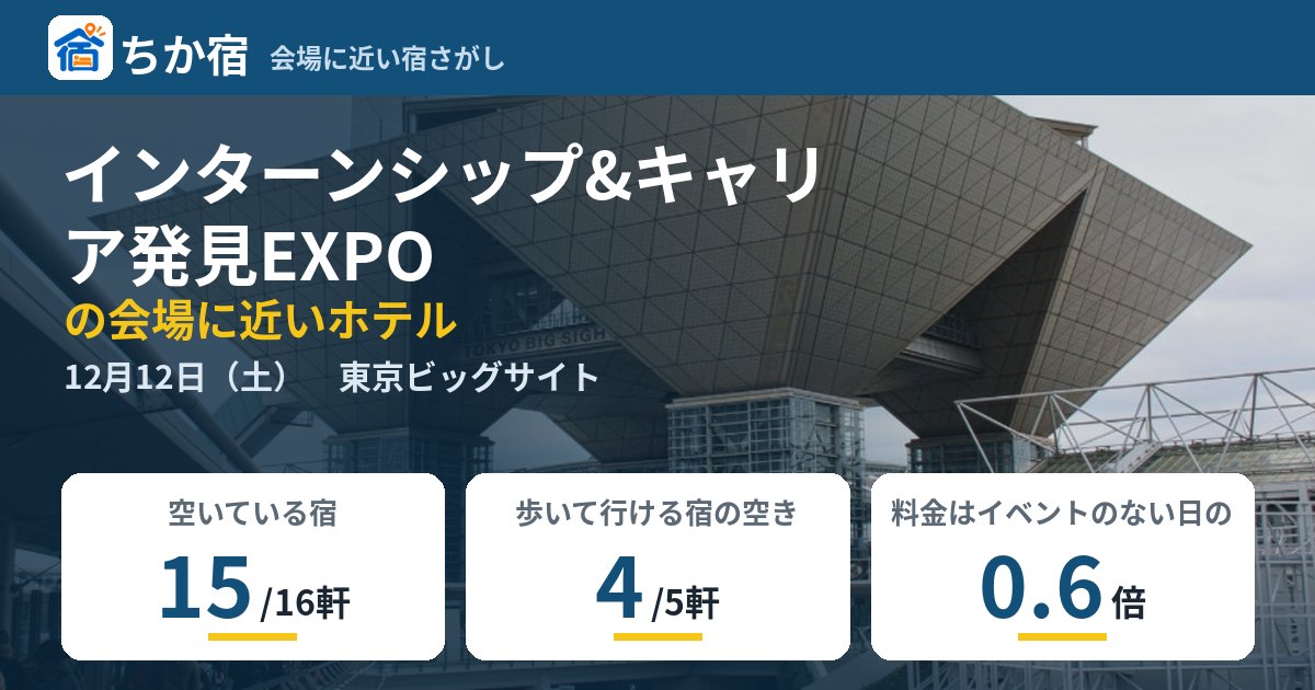 インターンシップ&キャリア発見EXPOの会場に近いホテルの空き具合