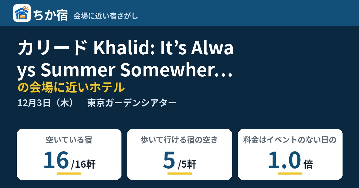 カリード Khalid: It’s Always Summer Somewhere Tourの会場に近いホテルの空き具合