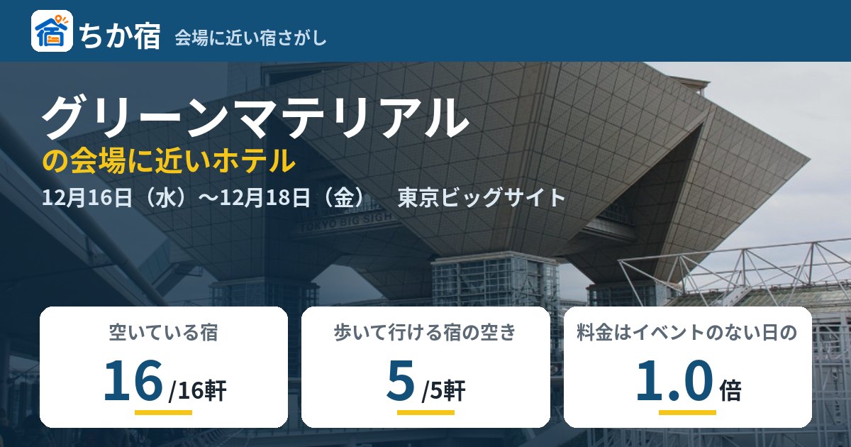 グリーンマテリアルの会場に近いホテルの空き具合
