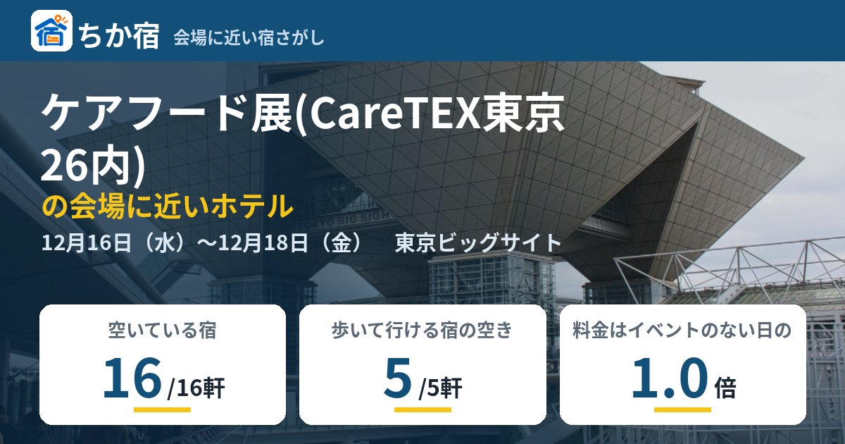 ケアフード展(CareTEX東京26内)の会場に近いホテルの空き具合