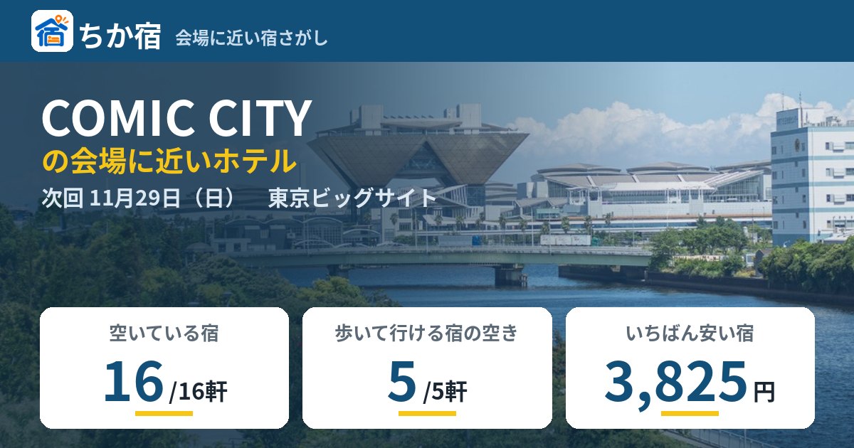 COMIC CITYの会場に近いホテルの空き具合