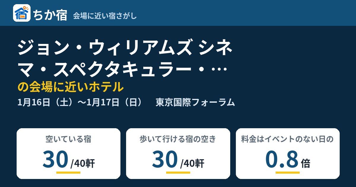 ジョン・ウィリアムズ シネマ・スペクタキュラー・コンサートの会場に近いホテルの空き具合
