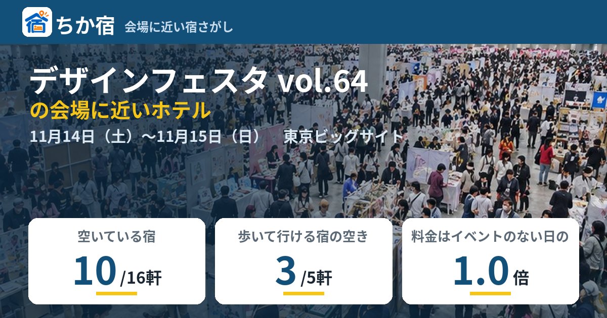 デザインフェスタ vol.64の会場に近いホテルの空き具合