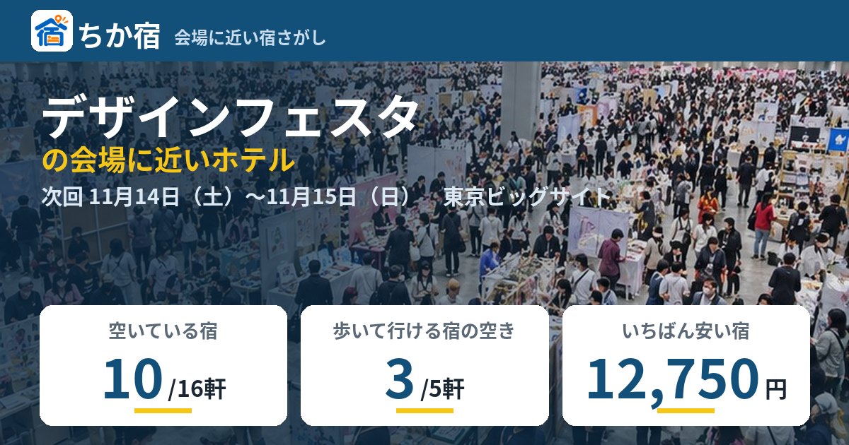 デザインフェスタの会場に近いホテルの空き具合