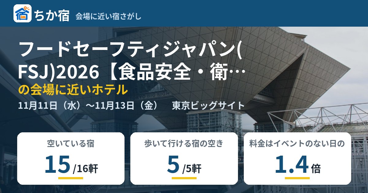 フードセーフティジャパン(FSJ)2026【食品安全・衛生対策展】の会場に近いホテルの空き具合