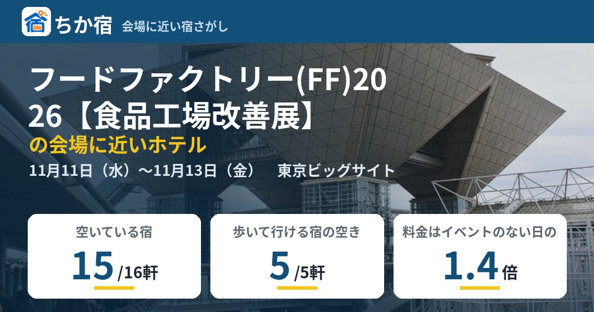 フードファクトリー(FF)2026【食品工場改善展】の会場に近いホテルの空き具合