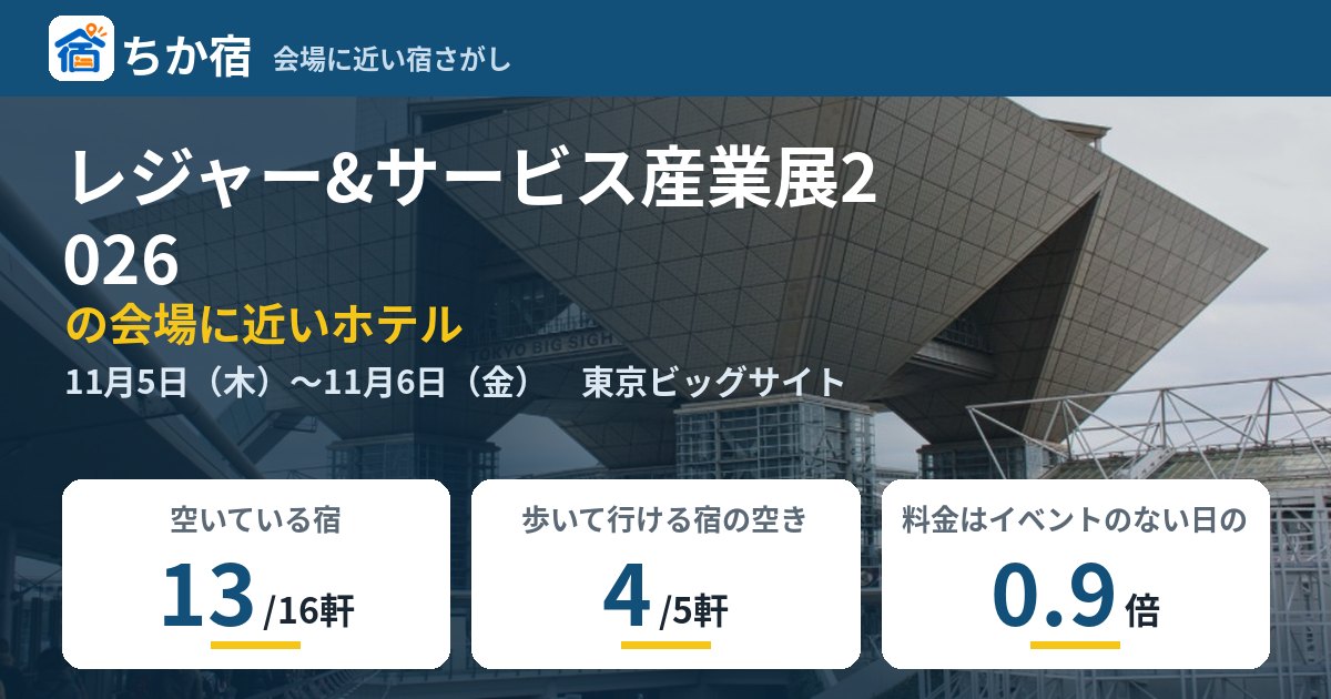 レジャー&サービス産業展2026の会場に近いホテルの空き具合