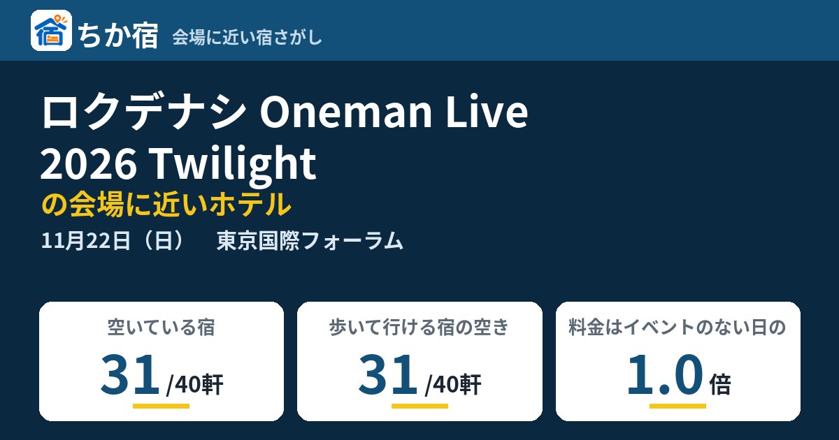 ロクデナシ Oneman Live 2026 Twilightの会場に近いホテルの空き具合