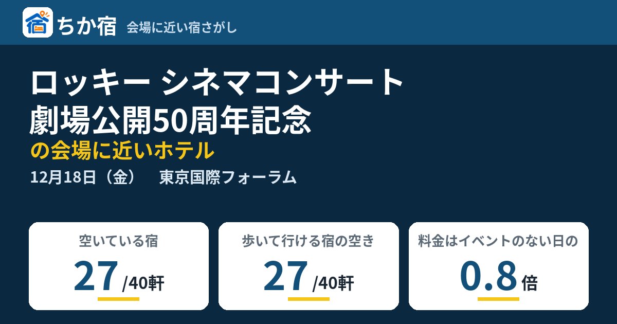 ロッキー シネマコンサート 劇場公開50周年記念の会場に近いホテルの空き具合