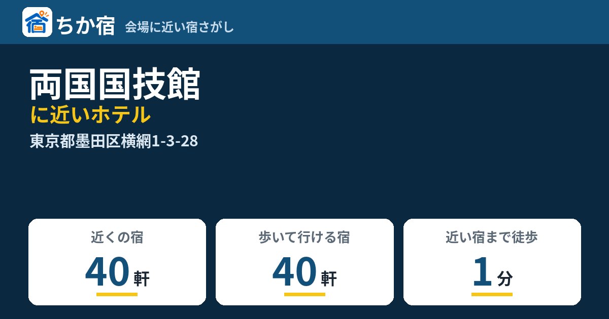 両国国技館に近いホテルの数と会場までの徒歩時間