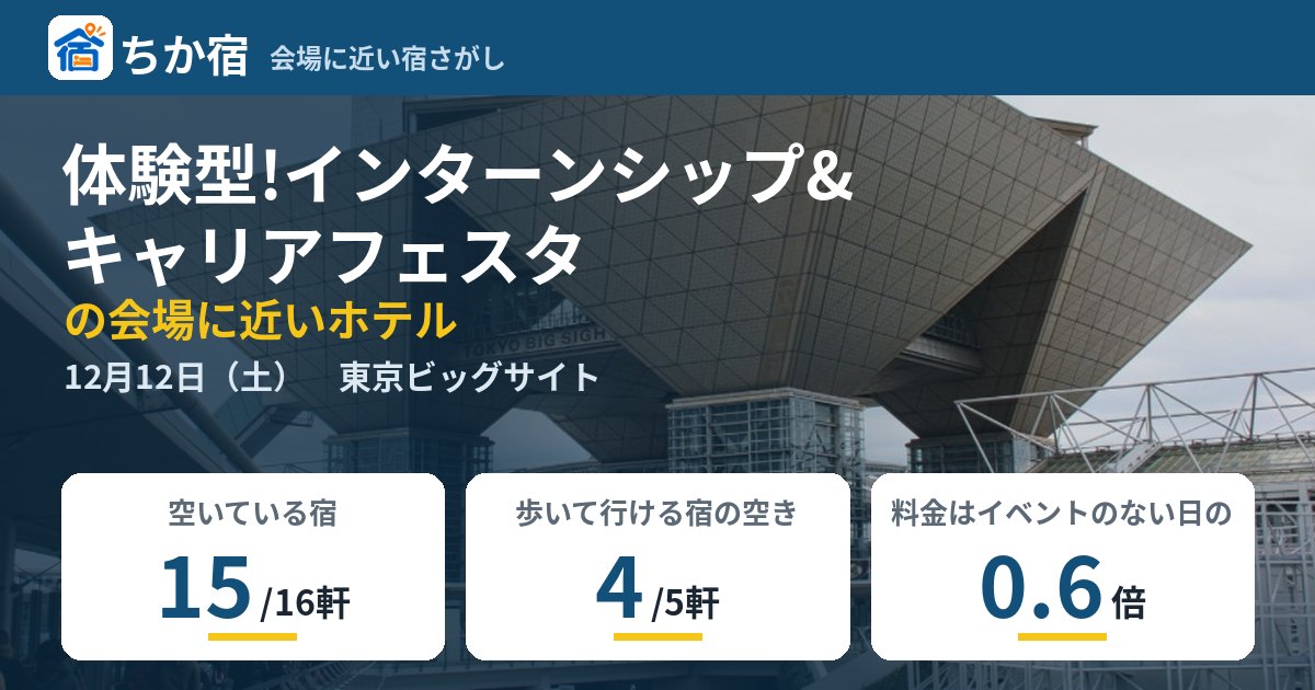 体験型!インターンシップ&キャリアフェスタの会場に近いホテルの空き具合