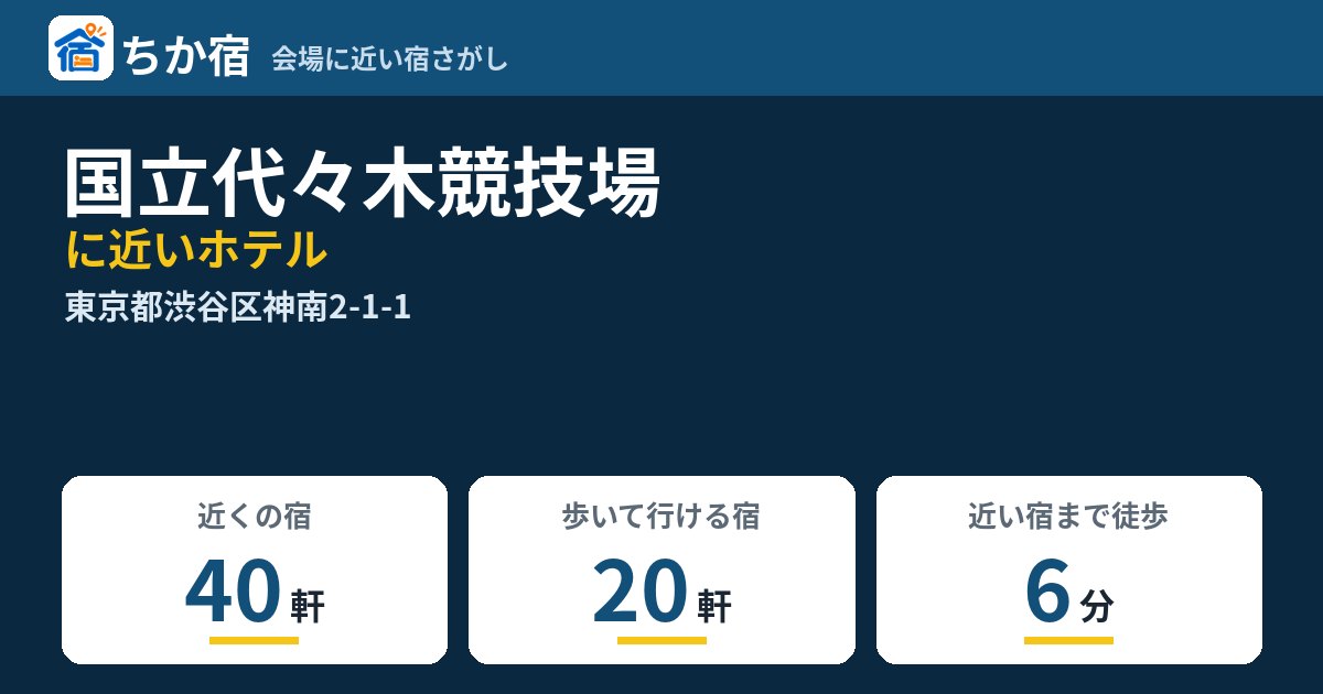 国立代々木競技場に近いホテルの数と会場までの徒歩時間