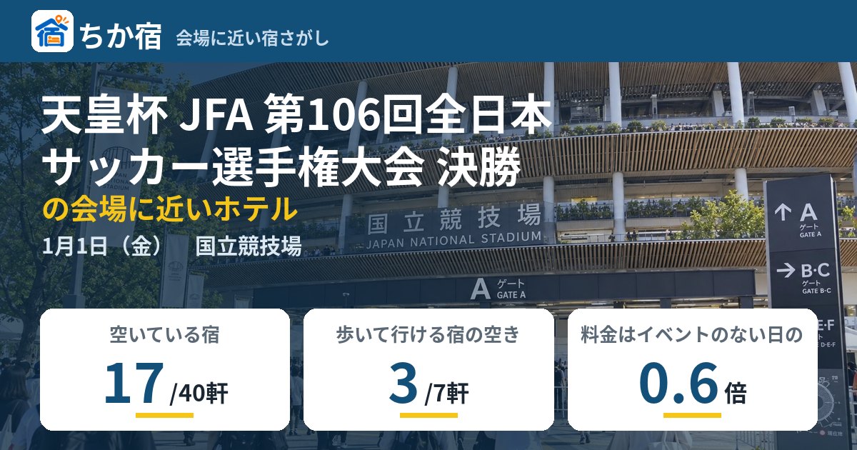 天皇杯 JFA 第106回全日本サッカー選手権大会 決勝の会場に近いホテルの空き具合