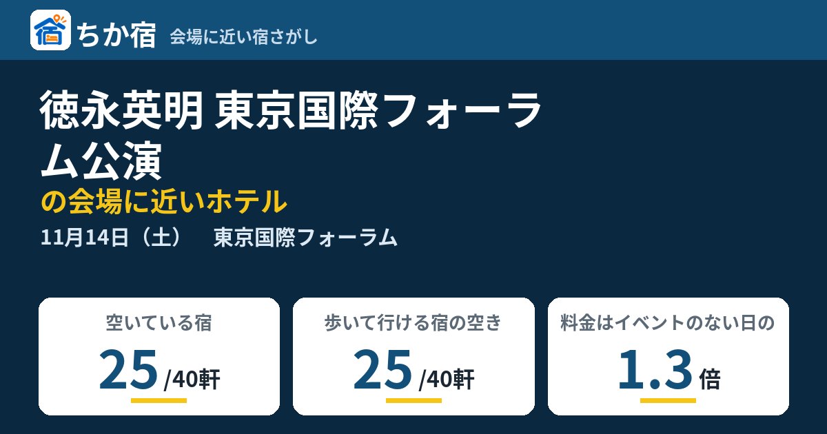 徳永英明 東京国際フォーラム公演の会場に近いホテルの空き具合