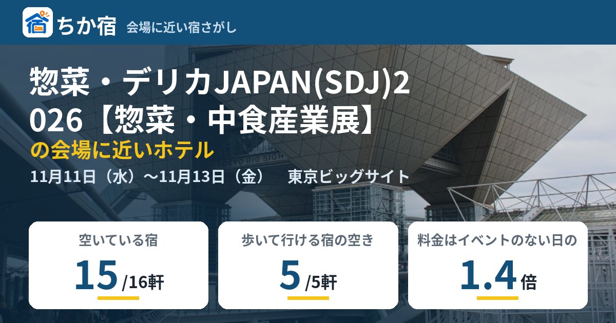 惣菜・デリカJAPAN(SDJ)2026【惣菜・中食産業展】の会場に近いホテルの空き具合