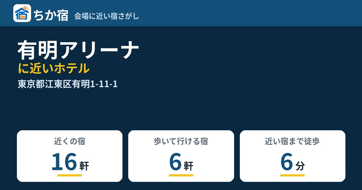 有明アリーナに近いホテルの数と会場までの徒歩時間