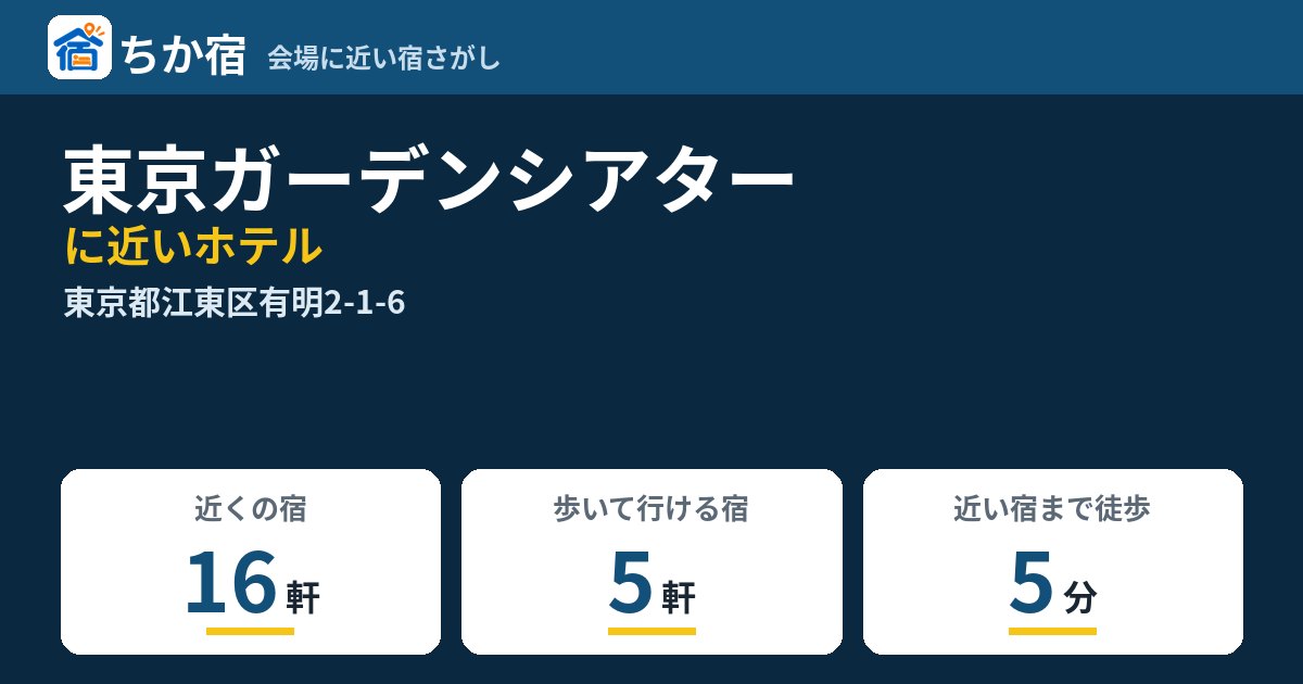 東京ガーデンシアターに近いホテルの数と会場までの徒歩時間