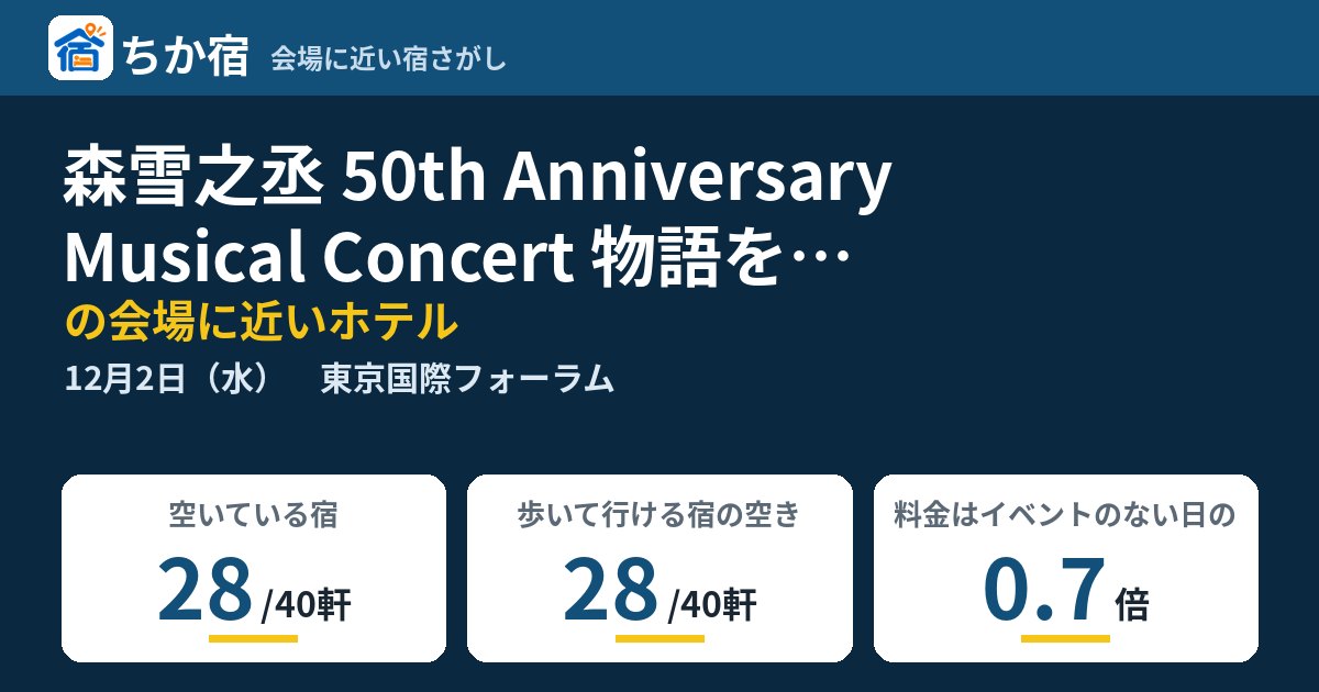 森雪之丞 50th Anniversary Musical Concert 物語を歌う言葉たちの会場に近いホテルの空き具合