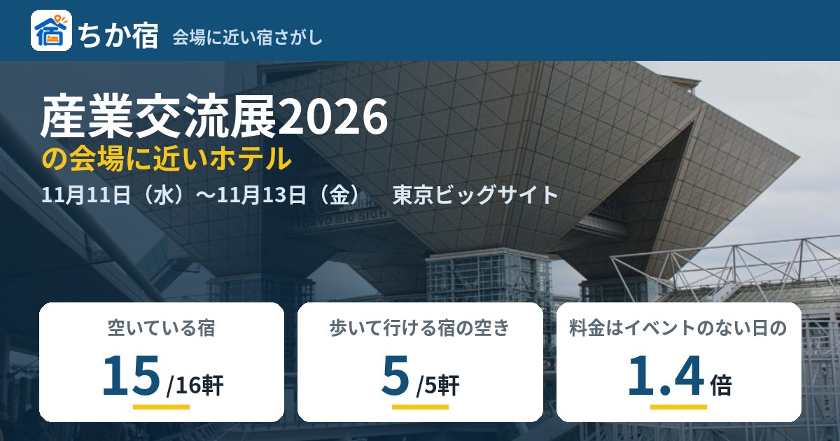 産業交流展2026の会場に近いホテルの空き具合