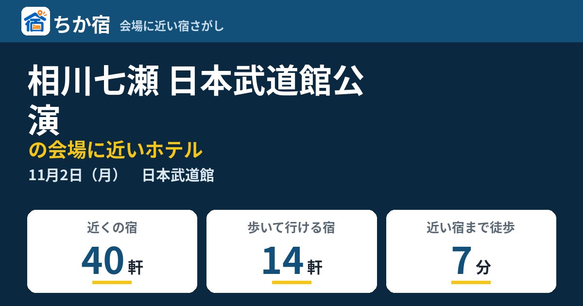 相川七瀬 日本武道館公演の会場に近いホテルの空き具合