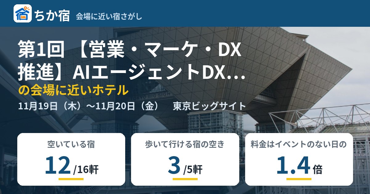 第1回 【営業・マーケ・DX推進】AIエージェントDXPO東京’26【秋】の会場に近いホテルの空き具合