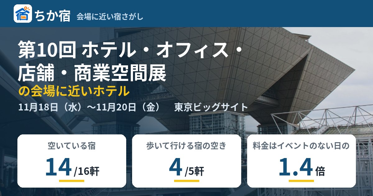 第10回 ホテル・オフィス・店舗・商業空間展の会場に近いホテルの空き具合