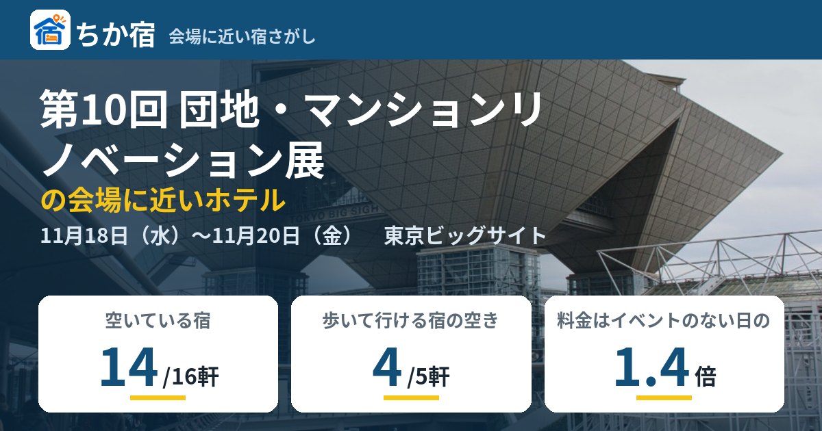 第10回 団地・マンションリノベーション展の会場に近いホテルの空き具合