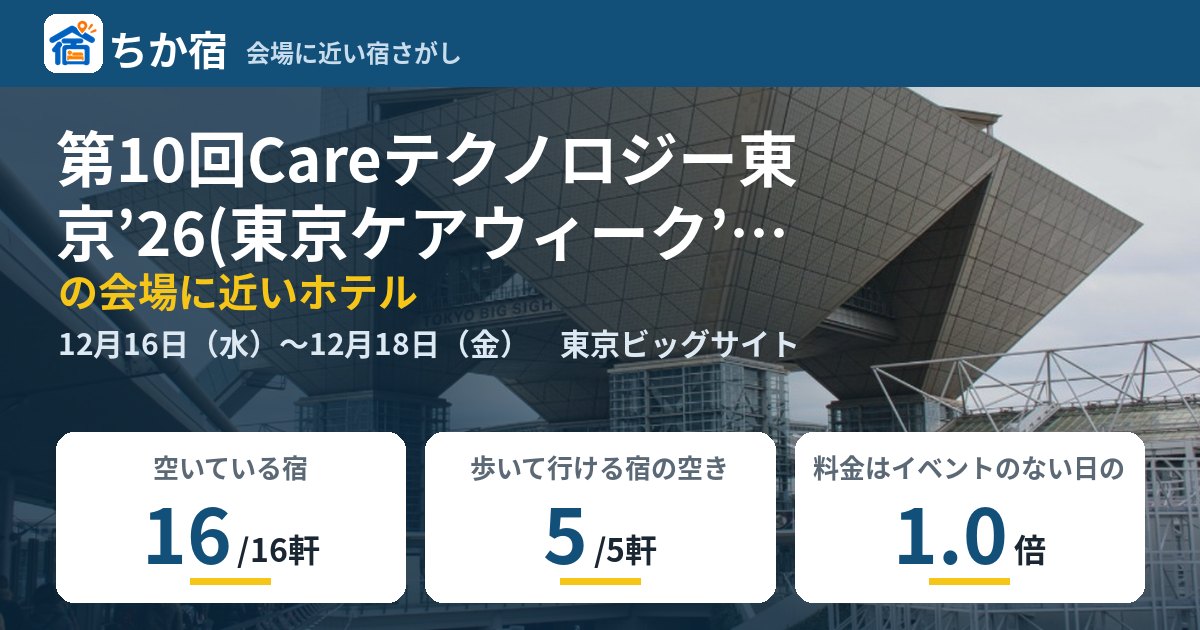 第10回Careテクノロジー東京’26(東京ケアウィーク’26内)の会場に近いホテルの空き具合