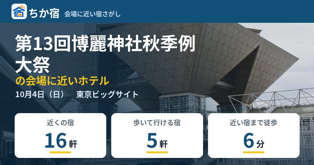 第13回博麗神社秋季例大祭の会場に近いホテルの空き具合