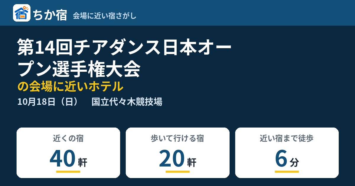 第14回チアダンス日本オープン選手権大会の会場に近いホテルの空き具合