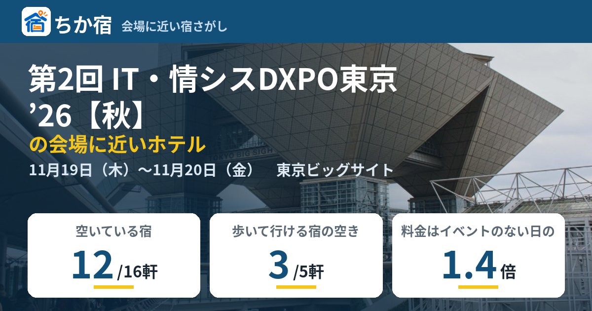 第2回 IT・情シスDXPO東京’26【秋】の会場に近いホテルの空き具合