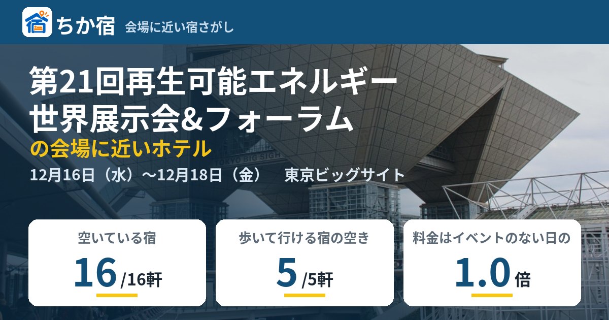 第21回再生可能エネルギー世界展示会&フォーラムの会場に近いホテルの空き具合