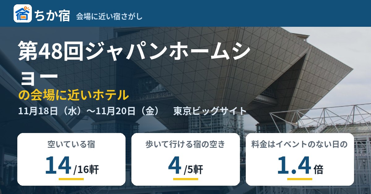 第48回ジャパンホームショーの会場に近いホテルの空き具合