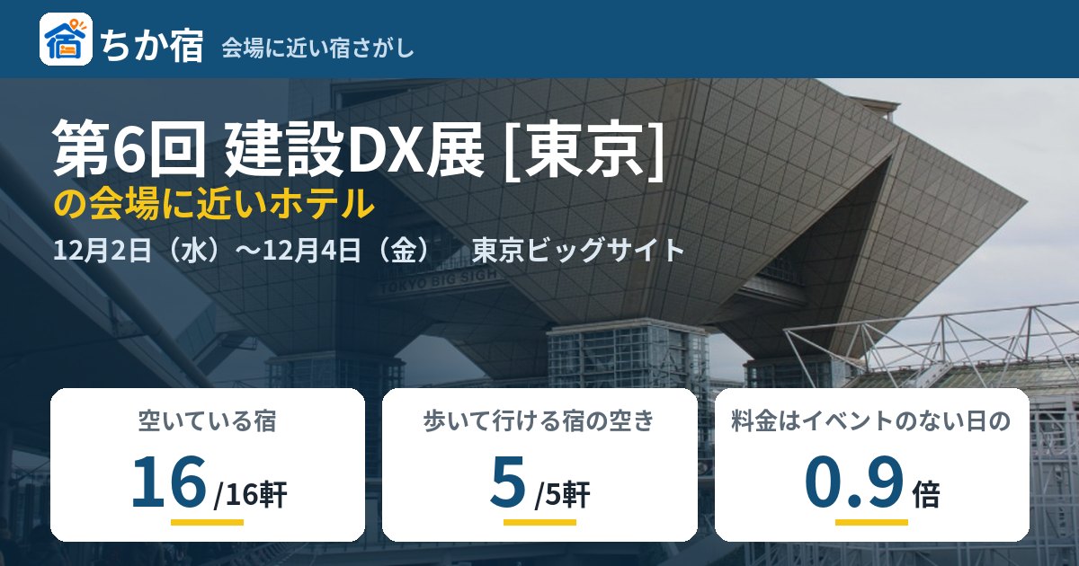 第6回 建設DX展 [東京]の会場に近いホテルの空き具合