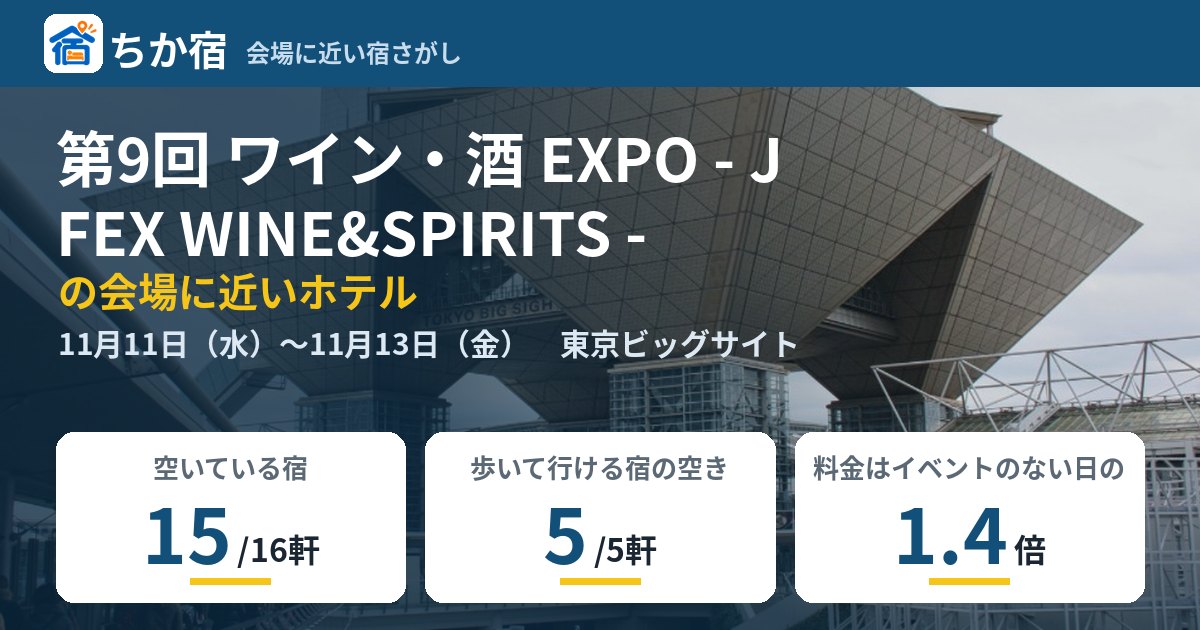 第9回 ワイン・酒 EXPO - JFEX WINE&SPIRITS -の会場に近いホテルの空き具合
