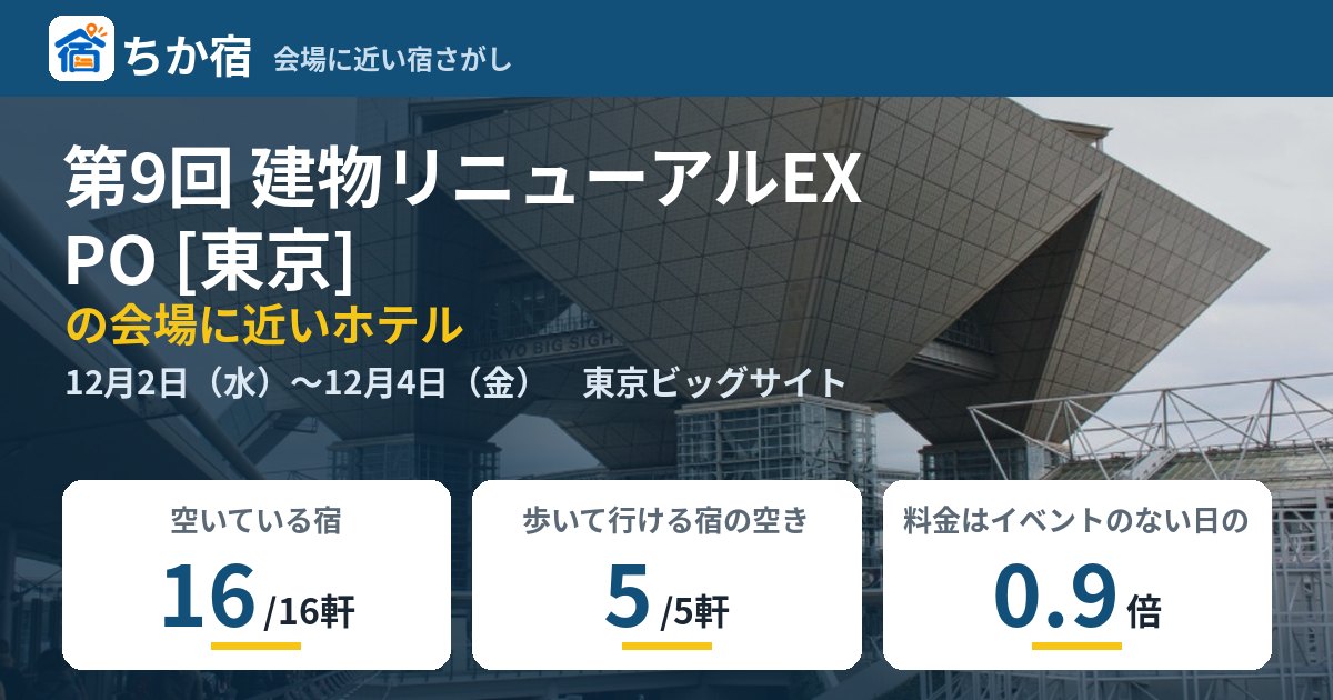 第9回 建物リニューアルEXPO [東京]の会場に近いホテルの空き具合