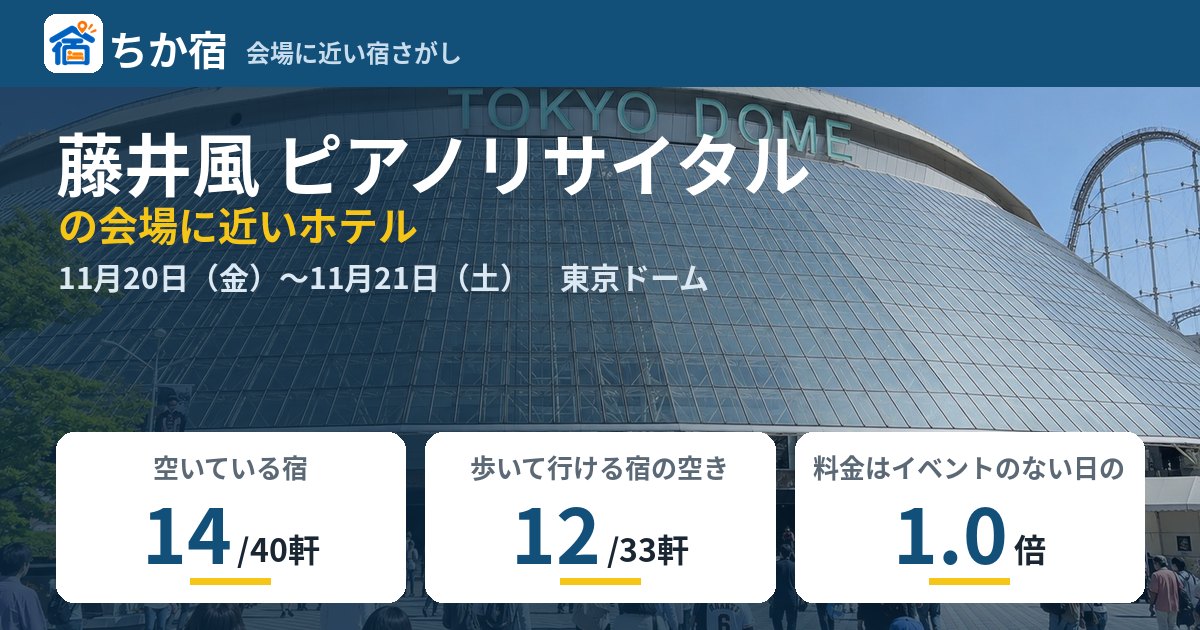藤井風 ピアノリサイタルの会場に近いホテルの空き具合