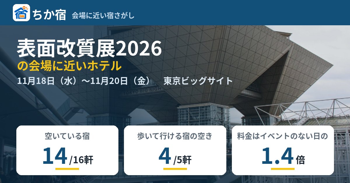 表面改質展2026の会場に近いホテルの空き具合