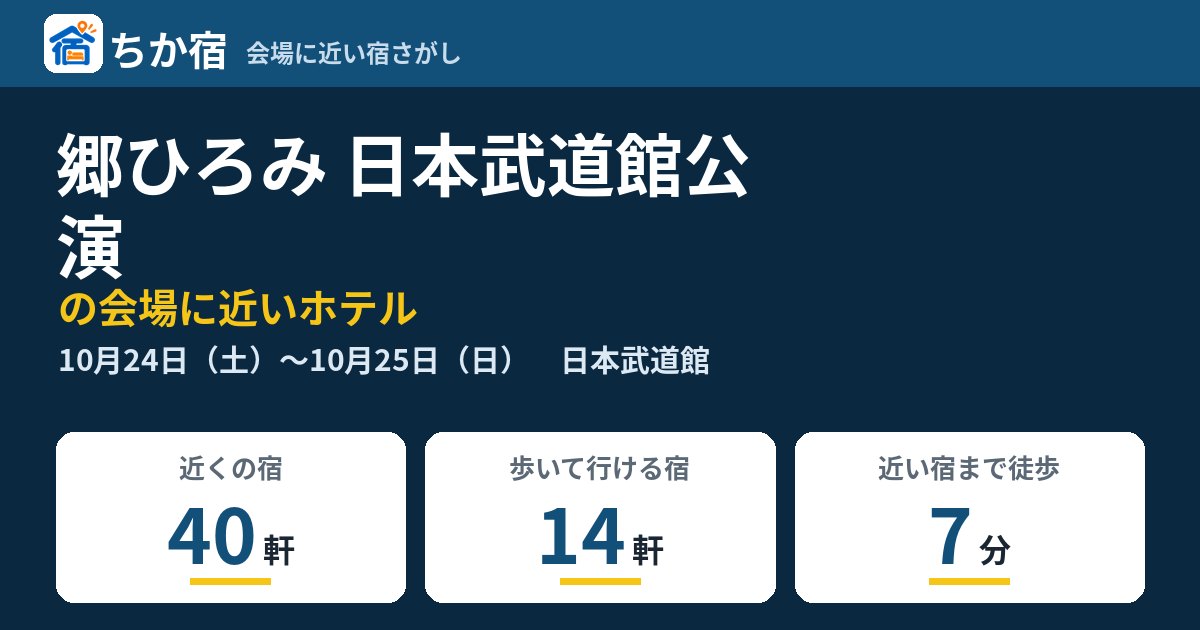 郷ひろみ 日本武道館公演の会場に近いホテルの空き具合
