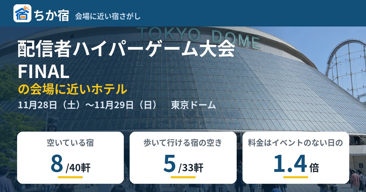 配信者ハイパーゲーム大会 FINALの会場に近いホテルの空き具合