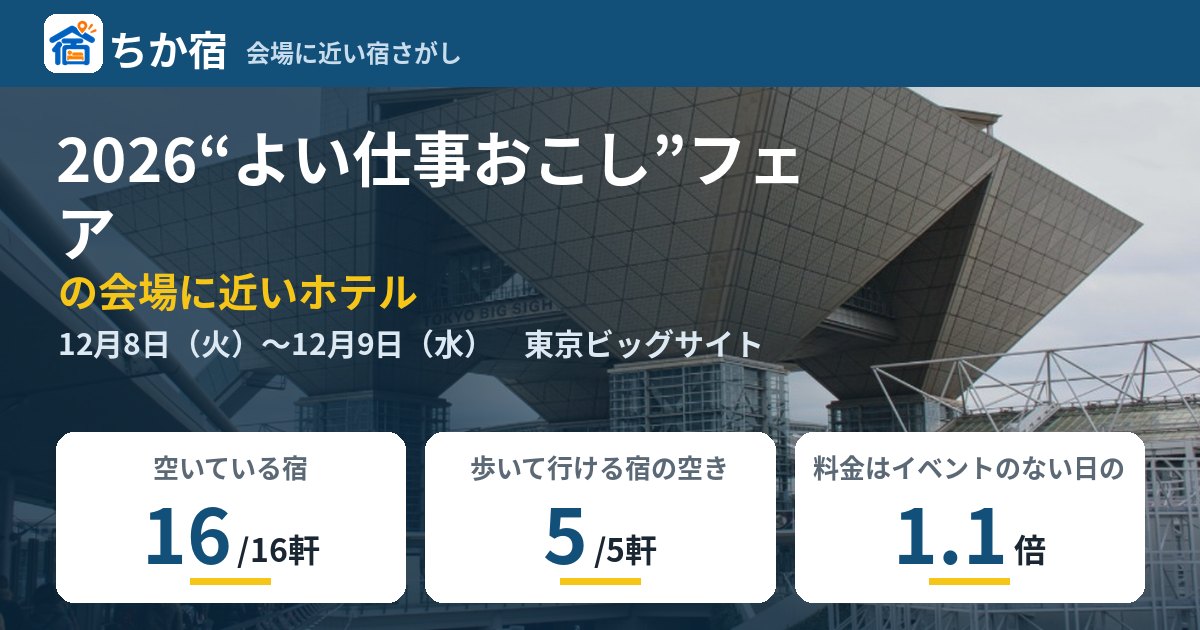 2026“よい仕事おこし”フェアの会場に近いホテルの空き具合