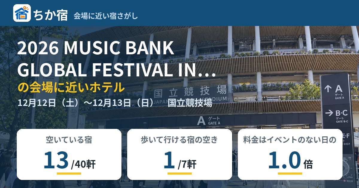 2026 MUSIC BANK GLOBAL FESTIVAL IN JAPANの会場に近いホテルの空き具合