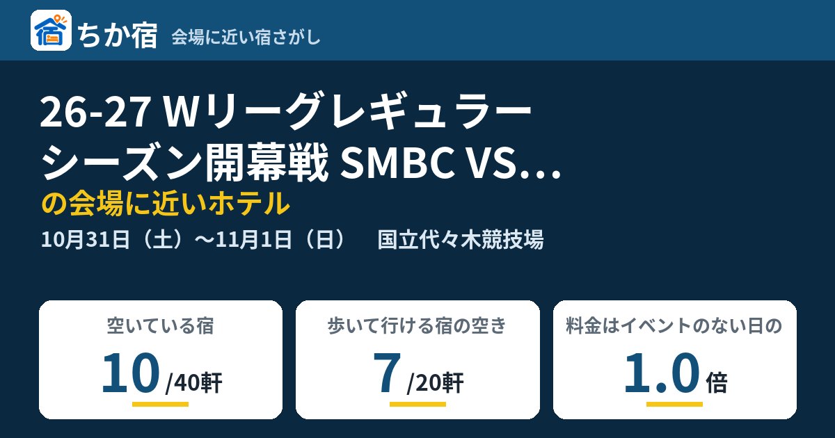 26-27 Wリーグレギュラーシーズン開幕戦 SMBC VS 東京羽田の会場に近いホテルの空き具合