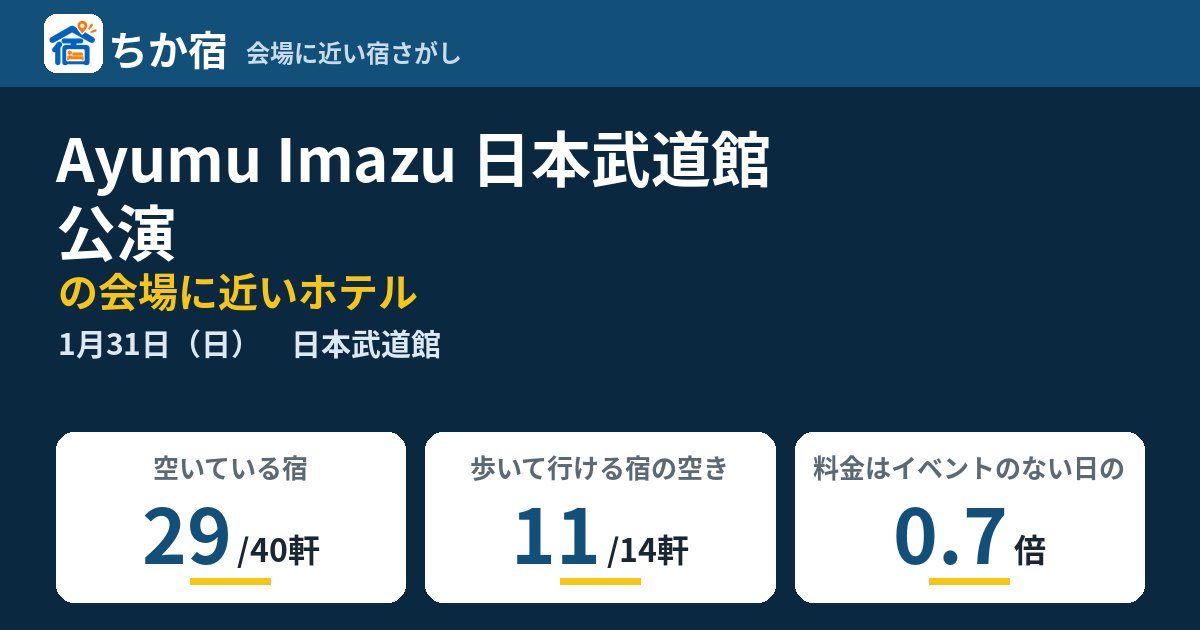 Ayumu Imazu 日本武道館公演の会場に近いホテルの空き具合