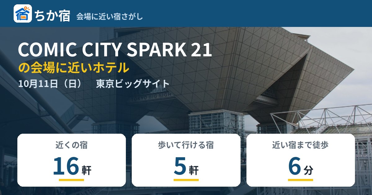 COMIC CITY SPARK 21の会場に近いホテルの空き具合