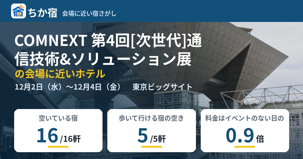 COMNEXT 第4回[次世代]通信技術&ソリューション展の会場に近いホテルの空き具合